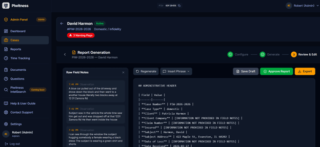 PIwitness guided questions interface for workers' compensation and investigation workflows